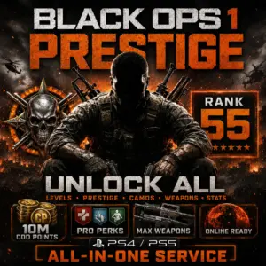 PlayStation – BO1 Prestige, Rank 55 & Unlock All (Camos, Cod Points & All Perks Pro) Service [PS5/PS4]