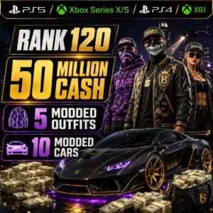 (PS5/Xbox Series X/S/PS4/XB1) (Pre-Made Account) Rank 120 50 Million (PURE CASH) + 5 Modded Outfits + 10 Modded Cars + 1 Oppressor MK2